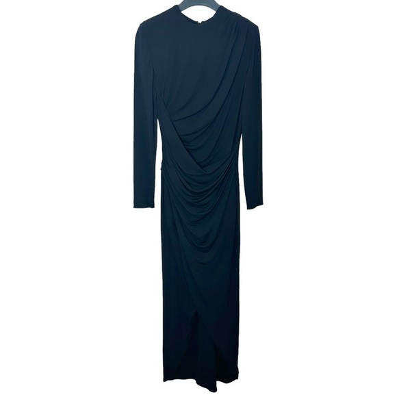 Michael Kors Collection Size 6 Black Draped Long-Sleeve Dress Midi - Picture 2 of 7